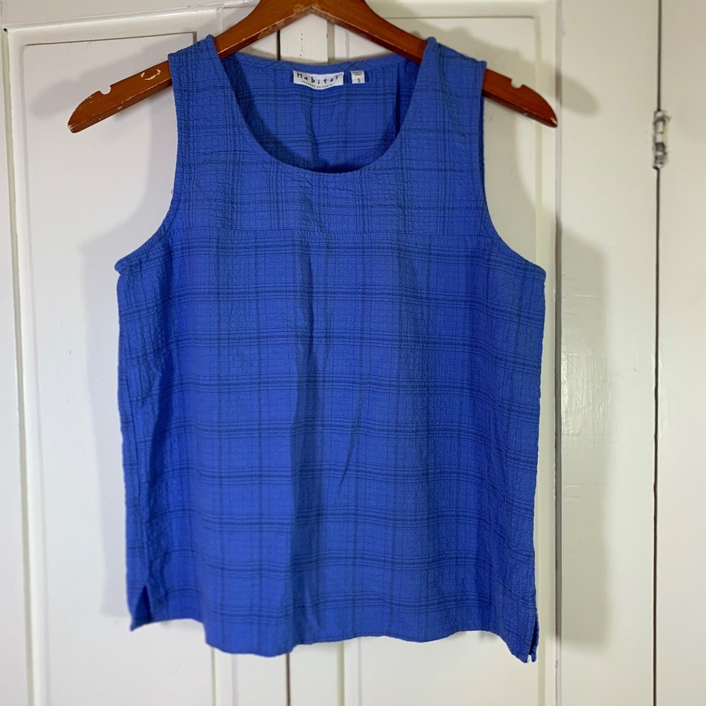 Habitat Clothes to Live In Womens Blue Plaid Textured Sleeveless Shell Top S